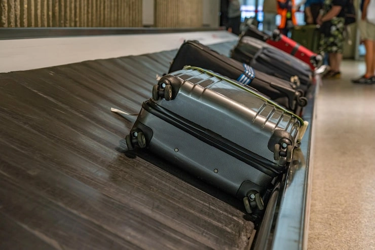 Luggage on airport baggage carousel