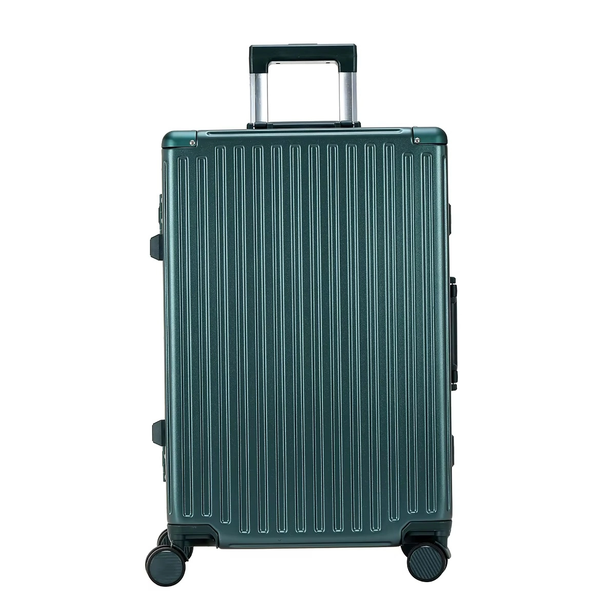 green luggage with white background